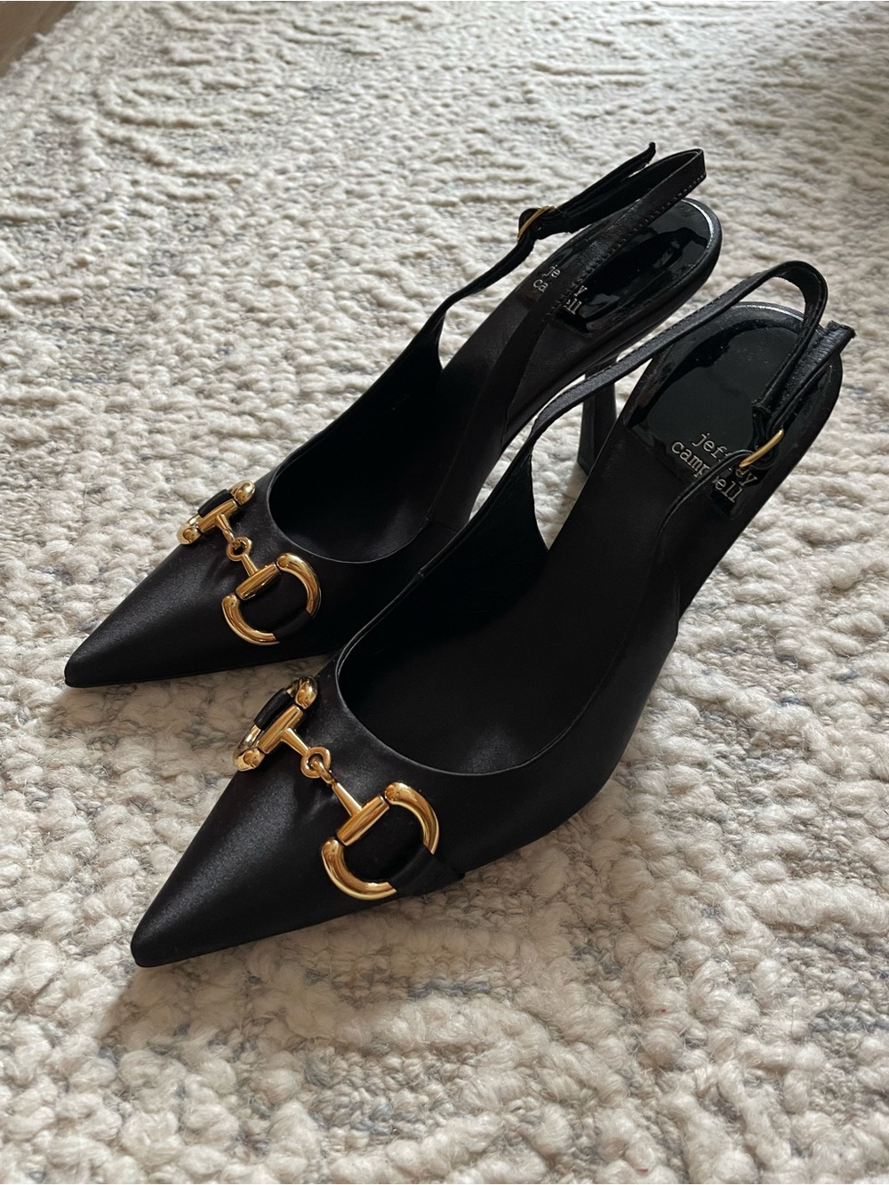 Jeffrey Campbell Black Pointed Slingback Flats with Gold Horsebit - Picture 2 of 2